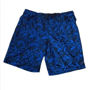 Coolibar Island swim trunks Blue and black print Size XXL UPF 50+